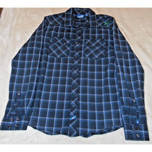 Vans Shirt Men's Medium Blue Western Plaid‎ Snap Button Long Sleeve